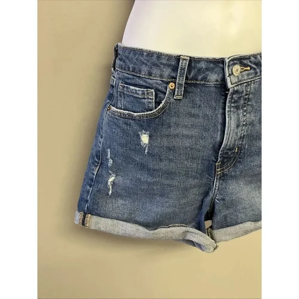 Old Navy Blue Denim Cuffed OG High Rise Shorts Women’s Size 10 Dark Wash